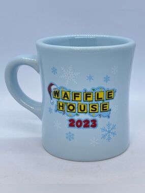 Waffle House Christmas 2023 Blue Thick Diner Style Ceramic Coffee Mug by Tuxton